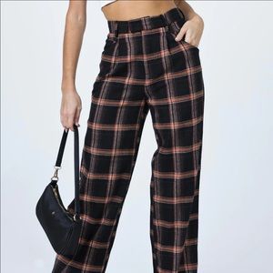 Straight Leg Plaid Slacks